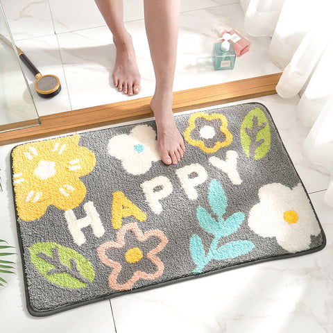 White Happy Bath Mat Super Absorbent Non Slip Bathroom Floor 50X80cm Bath Mats Rugs & Toilet Covers