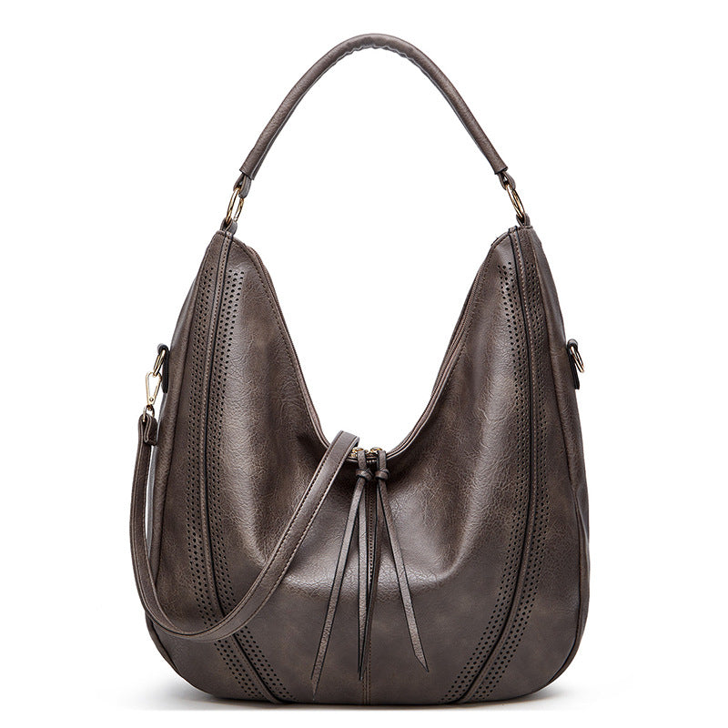 Grey Distressed Faux Leather Hobo Bag Large Capacity Shoulder For Women Women's Bags & Handbags