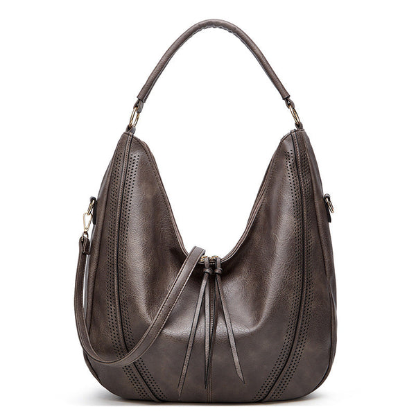 Grey Distressed Faux Leather Hobo Bag Large Capacity Shoulder For Women Women's Bags & Handbags
