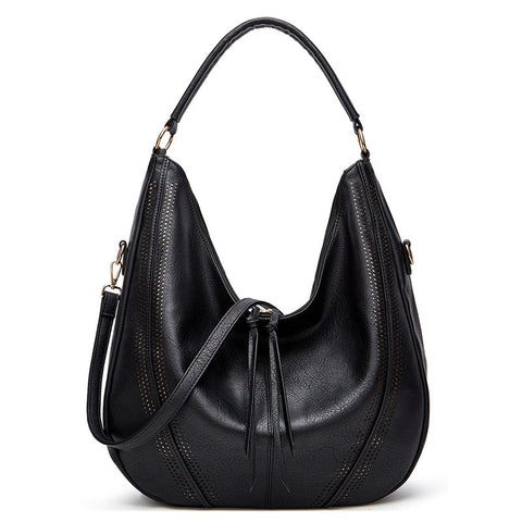 Elosung Black Faux Leather Hobo Bag Set Large Capacity Shoulder For Women Women's Bags & Handbags