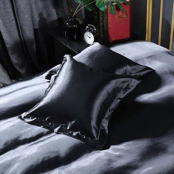 Elosung Black 2 Pcs Faux Silk Pillow Covers Cooling Ice Satin Cushion 45X45cm Cushion Covers