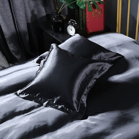 Elosung Black 2 Pcs Faux Silk Pillow Covers Cooling Ice Satin Cushion 45X45cm Cushion Covers