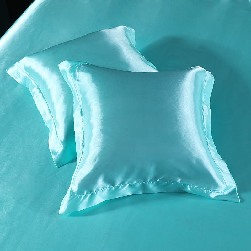 Elosung 2Pcs Faux Silk Pillow Covers Cooling Ice Satin Cushion Blue 45X45cm Cushion Covers