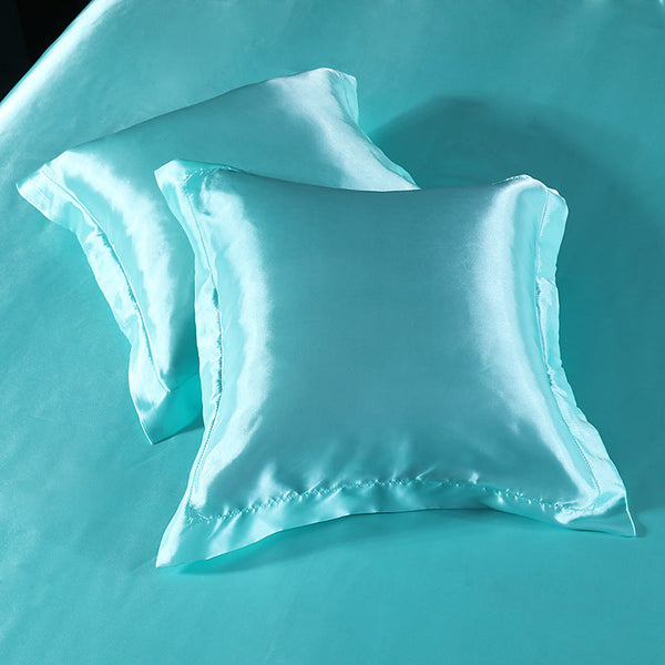 Elosung 2Pcs Faux Silk Pillow Covers Cooling Ice Satin Cushion Blue 45X45cm Cushion Covers