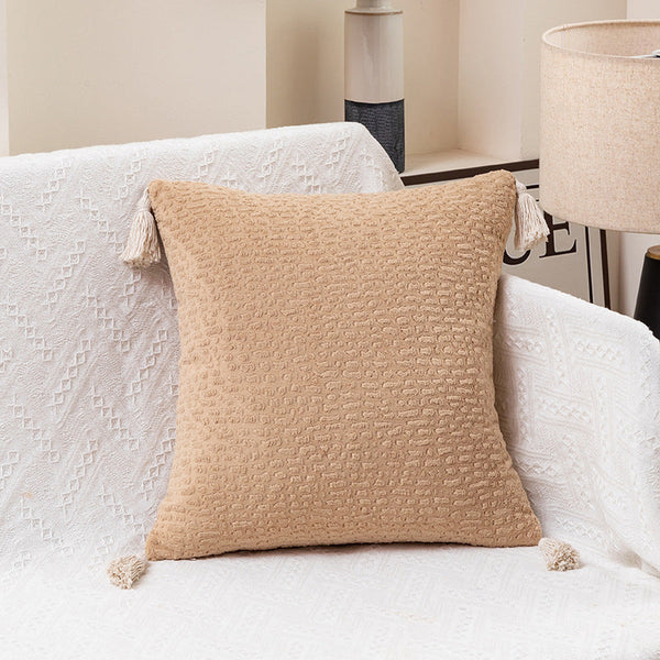 Elosung Set Of 2 Milk Tea Yellow Modern Minimalist Velvet Pillow Covers Tassel Accent Cushion 45X45cm Cushion Covers