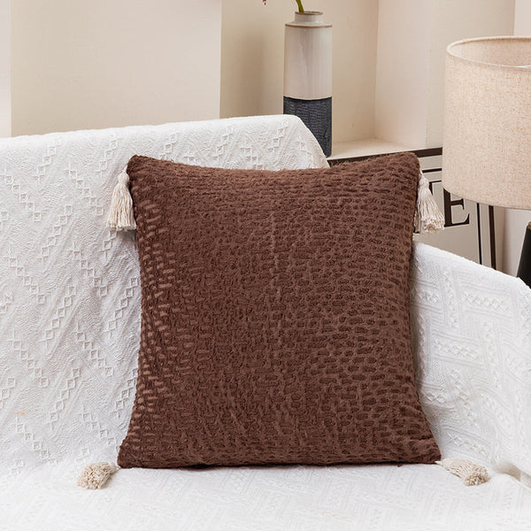 Elosung 1 Sets Of Brown Modern Minimalist Velvet Pillow Covers Tassel Accent Cushion 45X45cm 2 Cushion Covers