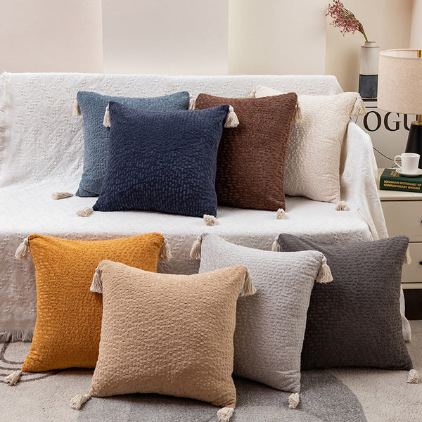 Elosung Brown Modern Minimalist Velvet Pillow Covers Tassel Accent Cushion 45X45cm Set Of 2 Cushion Covers