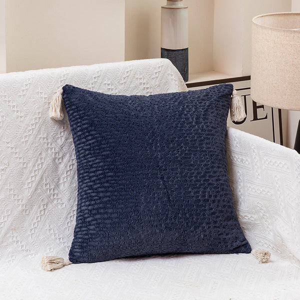 Elosung Set Of 2 Navy Blue Pillow Cover Tassel Accent 45X45cm Cushion Covers
