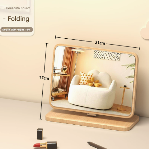Horizontal Square Folding Tabletop Makeup Mirror Large Wooden Swivel Vanity For Desk Makeup Mirrors