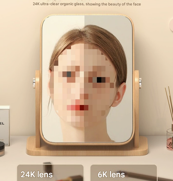 Horizontal Square Folding Tabletop Makeup Mirror Large Wooden Swivel Vanity For Desk Makeup Mirrors