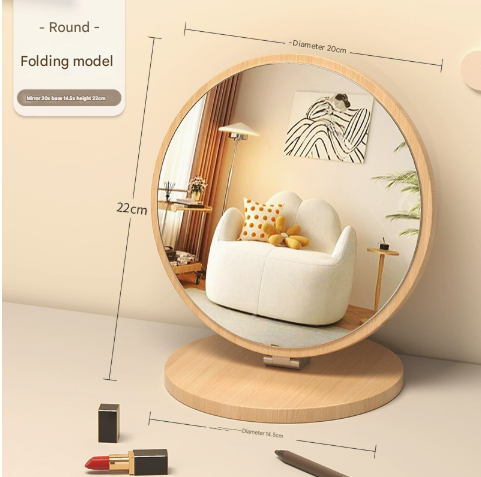 Round Folding Mirror Tabletop Makeup Large Wooden Swivel Vanity For Desk Makeup Mirrors