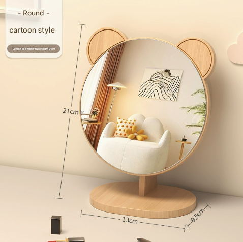 Cartoon Bear Ear Glasses Tabletop Makeup Mirror Large Swivel Vanity For Desk Makeup Mirrors
