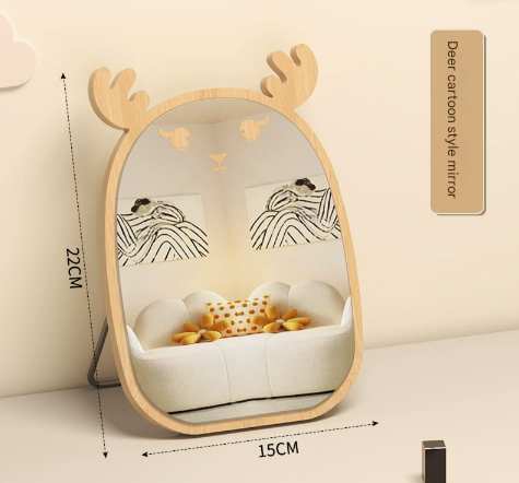 Deer Cartoon Mirror Tabletop Makeup Large Wooden Swivel Vanity For Desk Makeup Mirrors