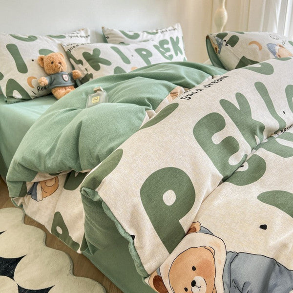 Sleepwalker Thick Brushed Cotton 4 Piece Bed Sheet Set 1.5M Fits 200X230cm Duvet Quilt Covers