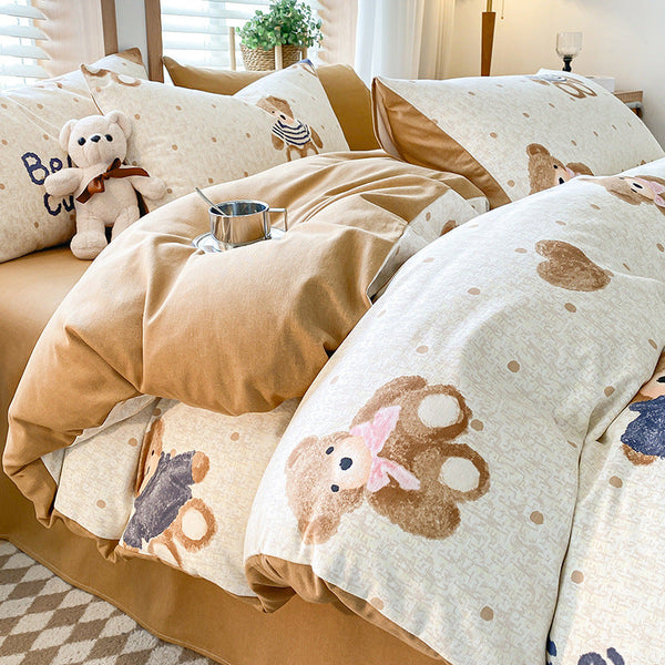 Thick Brushed Cotton 4 Piece Bed Sheet Set (1.5M Bed) Fits 200X230cm Duvet Quilt Covers