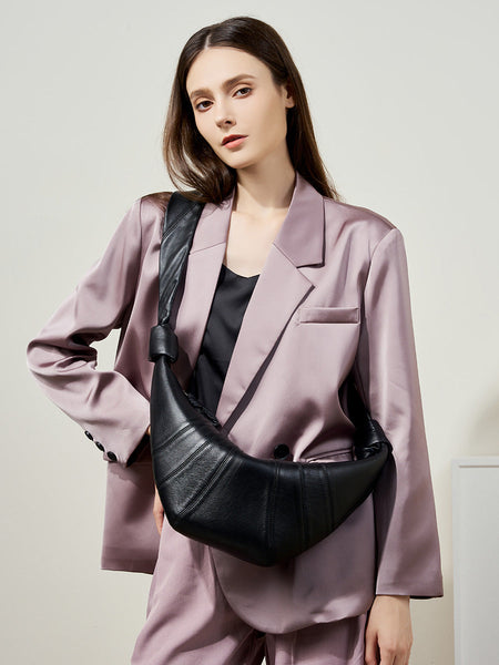 Middle Black Stylish Croissant Crossbody Bag Elegant Horn Shaped Design With Lazy Chic Vibes Women's Bags & Handbags