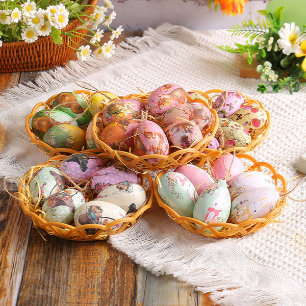 Elosung 1 Sets Of Butterfly Five Six Each Easter Egg Hanging Ornament With Creative Woven Basket Festive Decor For Home Scenes Seasonal Decorations