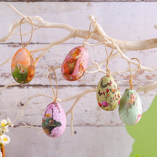 Elosung Hamper Five Sets Of Six Each Easter Egg Hanging Ornament With Creative Woven Basket Festive Decor For Home Scenes Seasonal Decorations