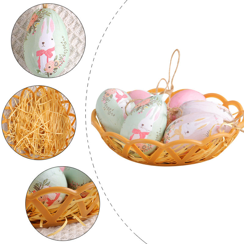 Elosung Hamper Five Sets Of Six Each Easter Egg Hanging Ornament With Creative Woven Basket Festive Decor For Home Scenes Seasonal Decorations