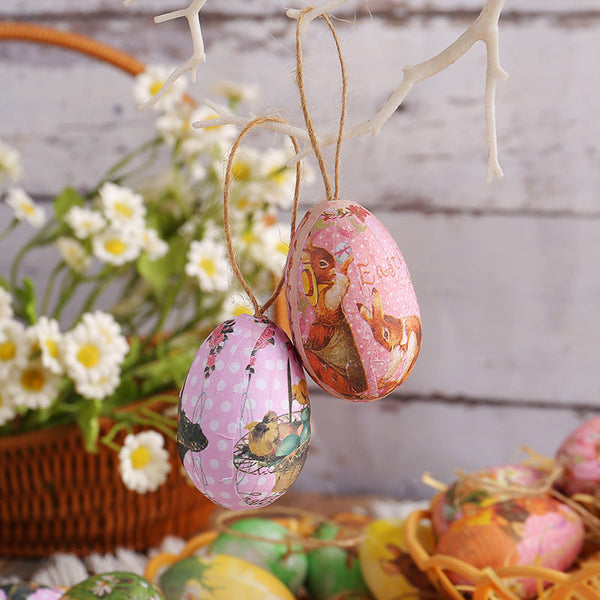 Elosung Brown Rabbits Five Sets Of Six Easter Egg Hanging Ornaments With Woven Basket Festive Decor Seasonal Decorations
