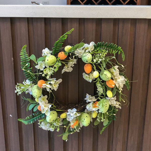 Elosung Elegant 45Cm Easter Wreath Vibrant Egg And Floral Design For Festive Door Decor Seasonal Decorations