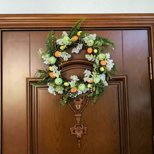 Elosung Elegant 45Cm Easter Wreath Vibrant Egg And Floral Design For Festive Door Decor Seasonal Decorations