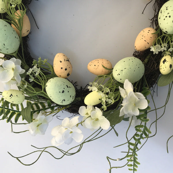 Elosung Elegant 45Cm Easter Wreath Vibrant Egg And Floral Design For Festive Door Decor Seasonal Decorations