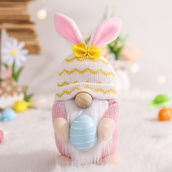 Pink Fat Doll Easter Gnome Knitted Fabric With Egg And Bunny Ears Decor Seasonal Decorations