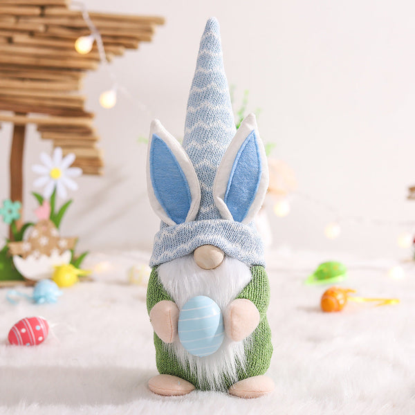 Blue Fat Doll Easter Gnome Knitted Fabric With Egg And Bunny Ears Decor Seasonal Decorations