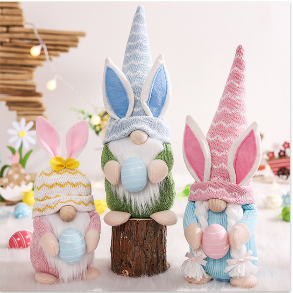 Blue Fat Doll Easter Gnome Knitted Fabric With Egg And Bunny Ears Decor Seasonal Decorations