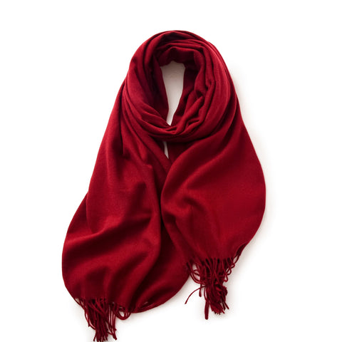 2 X Wine Red Faux Cashmere Solid Color Scarf Shawls With Tassels Korean Style Wrap 180Cm 70Cm Scarves & Wraps