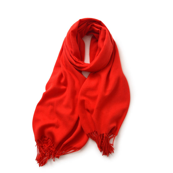 Red 2 Pcs Faux Cashmere Solid Color Scarf Shawl With Tassels Warm Korean Style Wrap (180Cm X 70Cm) Scarves & Wraps
