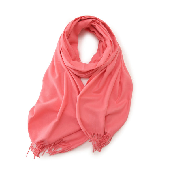 Watermelon Red 2 Pcs Skin Solid Color Scarf Shawl With Tassels Warm Korean Style Wrap (180Cm X 70Cm) Scarves & Wraps