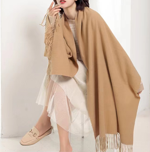 Elosung White 2 Pcs Skin Red Solid Color Scarf Shawl With Tassels Warm Korean Style Wrap (180Cm X 70Cm) Scarves & Wraps