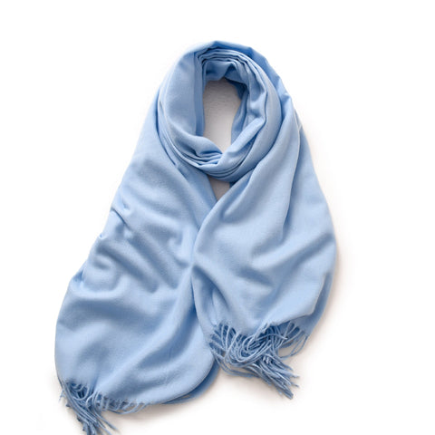 2X Sky Blue Solid Color Scarf Shawl With Tassels Warm Korean Style Wrap 180Cm 70Cm Scarves & Wraps