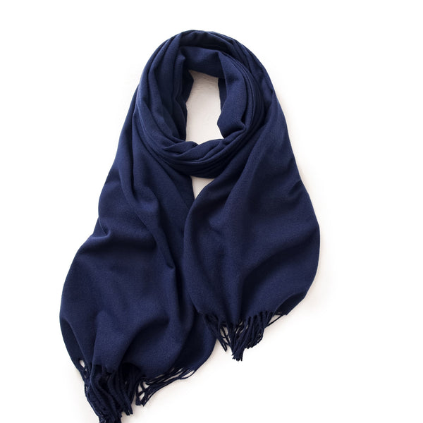 Elosung Navy Blue 2 Pcs Skin Red Solid Color Scarf Shawl With Tassels Warm Korean Style Wrap (180Cm X 70Cm) Scarves & Wraps