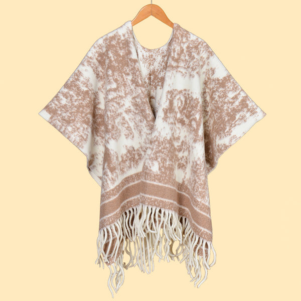 Elosung 1 Sets Of Ink Painting Elegant Autumn Winter Shawl Artistic Split Design Knit Cloak With Oil Style Scarves & Wraps