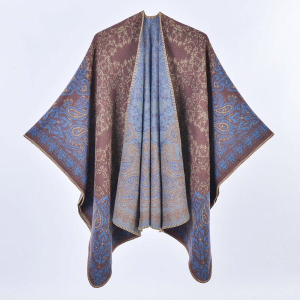 Cashew Crush Purple Elegant Autumn Winter Shawl Artistic Split Design Knit Cloak With Oil Painting Style Scarves & Wraps
