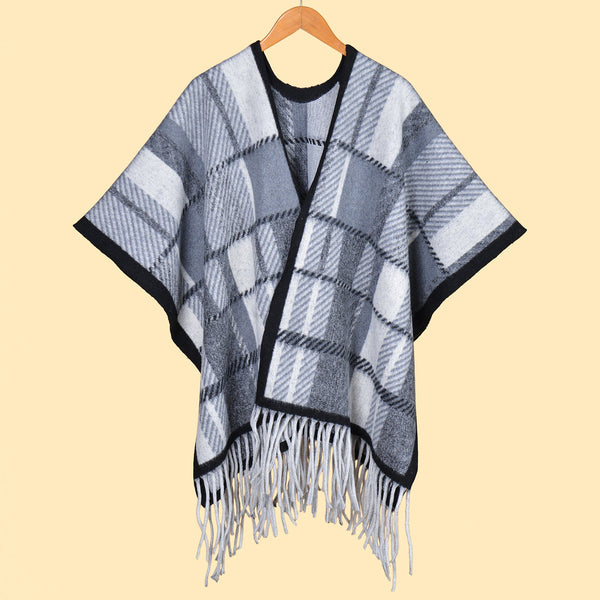 Barbagh Black Grey Elegant Autumn Winter Shawl Artistic Split Design Knit Cloak With Oil Painting Style Scarves & Wraps