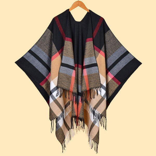 Elosung 1 Sets Of Palace Classical Black And Red Elegant Autumn Winter Shawl Artistic Split Design Knit Cloak With Oil Painting Style Scarves & Wraps