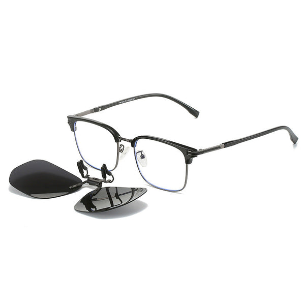 Quicksilver 2 Piece Flip Up Clip On Set For Glasses Uv Protective Square Polarized Lenses Driving Sunglasses