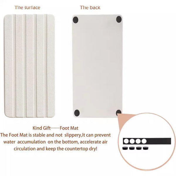 Upper And Lower Slots Dark Grey 2 Piece Rectangular Diatomaceous Earth Coaster Set Absorbent Grooved Mat For Sink And Bathroom Coasters