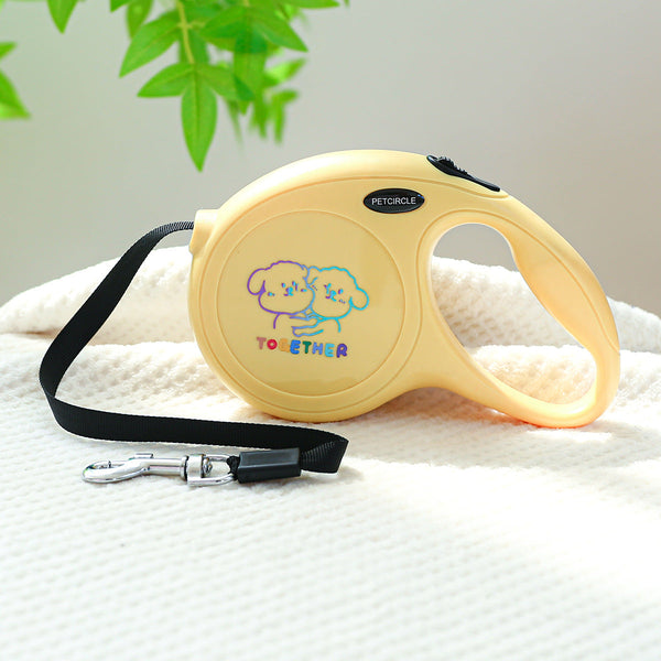 Elosung Yellow Together 5M Cartoon Retractable Dog Leash For Golden Retriever & Poodle Puppies Durable Tangle Free Pet Walking Essential Leads & Head