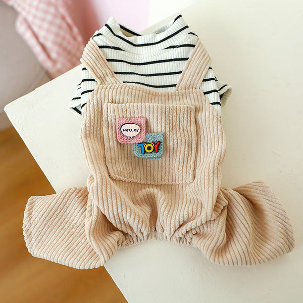 Xs Black And White Striped Pocket Bib Pants Cute Four Legged Dog Clothes Spring/Summer Pet Outfit Soft & Breathable Dog Clothing & Shoes