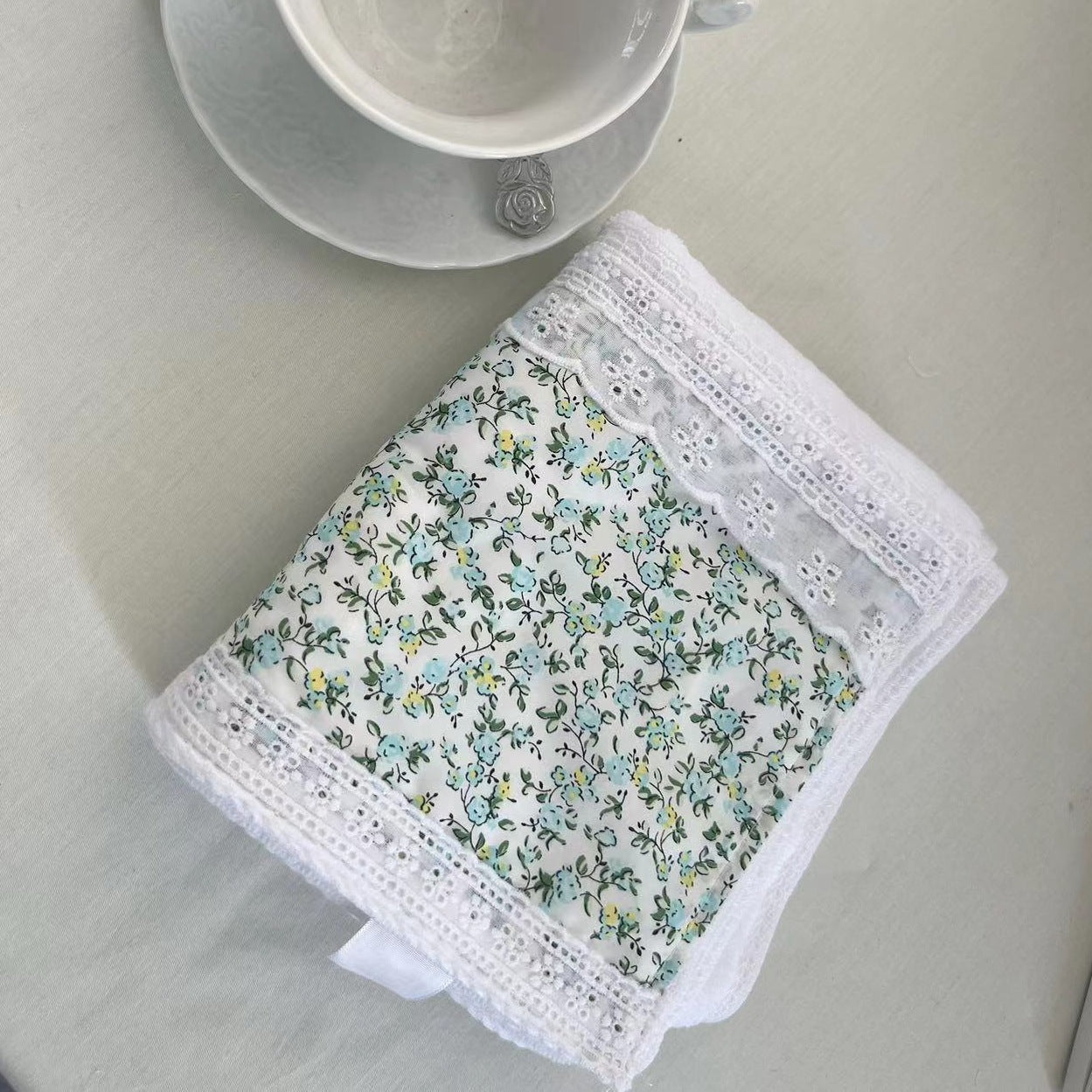 Elosung 2 Pcs Green Small Flower 100% Cotton Solid Color Thickened Adult Face Towel With Floral Soft Texture 35 X 75Cm Towels & Washcloths