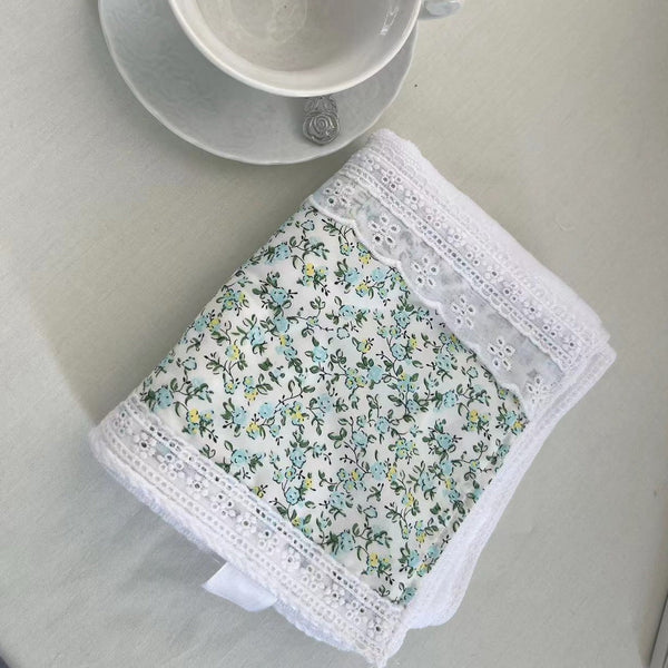 Elosung 2 Pcs Green Small Flower 100% Cotton Solid Color Thickened Adult Face Towel With Floral Soft Texture 35 X 75Cm Towels & Washcloths