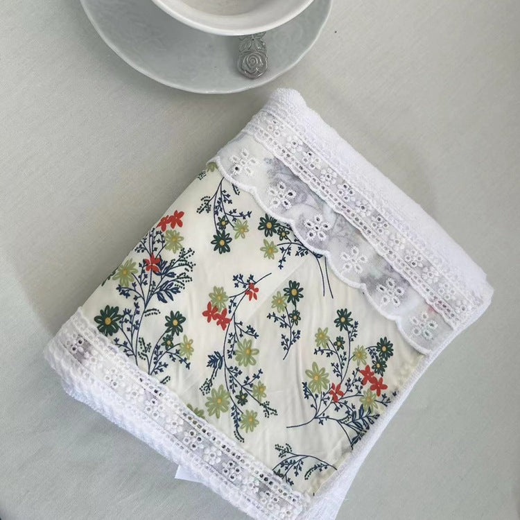 Elosung 2 Pcs Blue Small Flower A 100% Cotton Solid Color Thickened Adult Face Towel With Floral Soft Texture 35 X 75Cm Towels & Washcloths