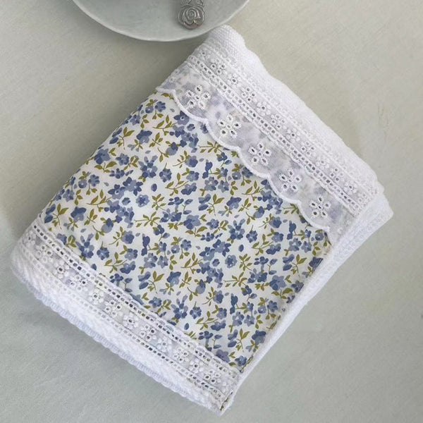 Elosung 2 Pcs Blue Small Flower 100% Cotton Solid Color Thickened Adult Face Towel With Floral Soft Texture 35 X 75Cm Towels & Washcloths