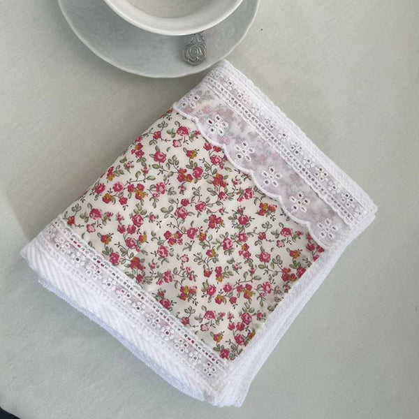 Elosung 2 Pcs Red Small Flower 100% Cotton Solid Color Thickened Adult Face Towel With Floral Soft Texture 35 X 75Cm Towels & Washcloths