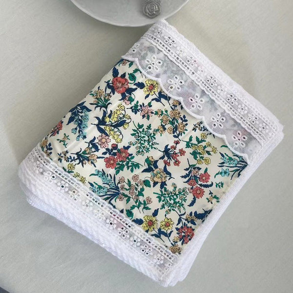 Elosung 2 Pcs Navy Blue Floral 100% Cotton Solid Color Thickened Adult Face Towel With Soft Texture 35 X 75Cm Towels & Washcloths